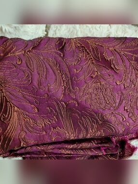 Magenta Jacquard Brocade Fabric with Metallic Copper Detail